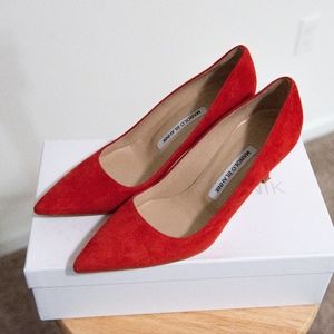 Manolo Blahnik Red Suede Pumps Heels Size 7